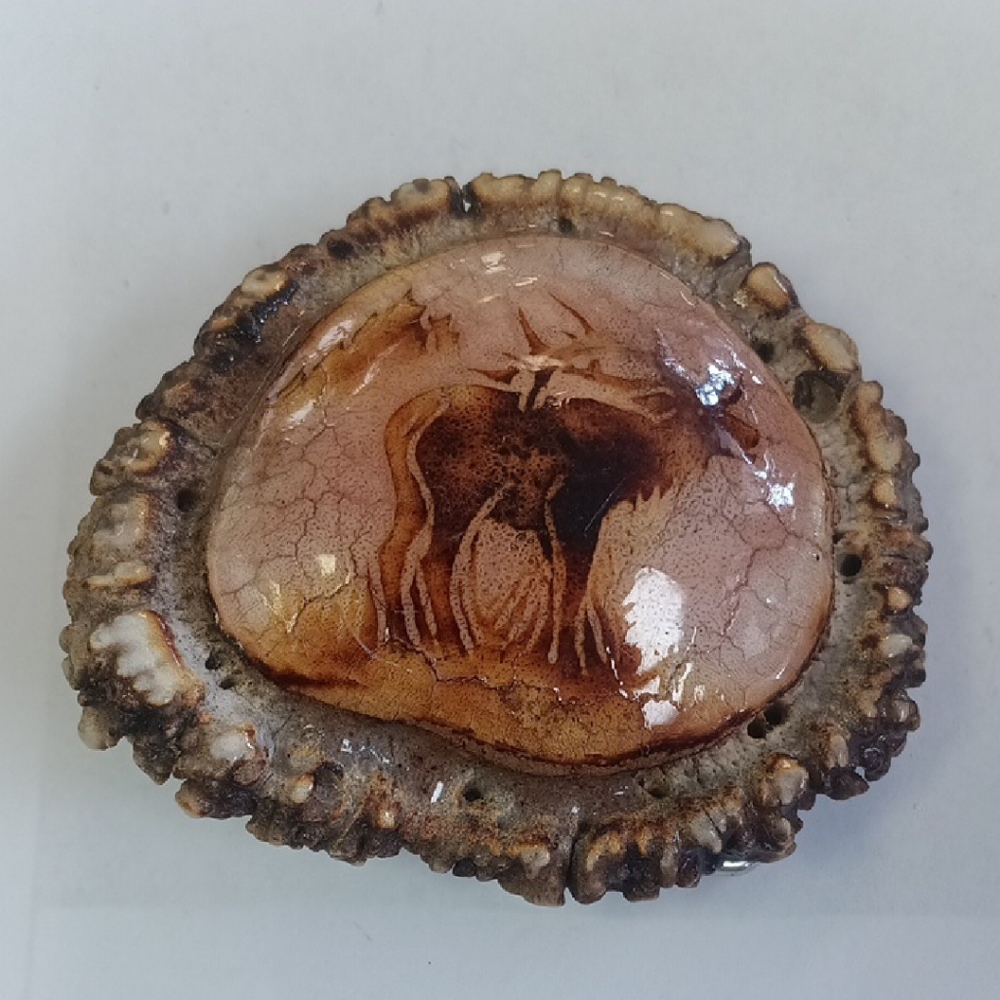 Rustic Antler Slice with Deer Design